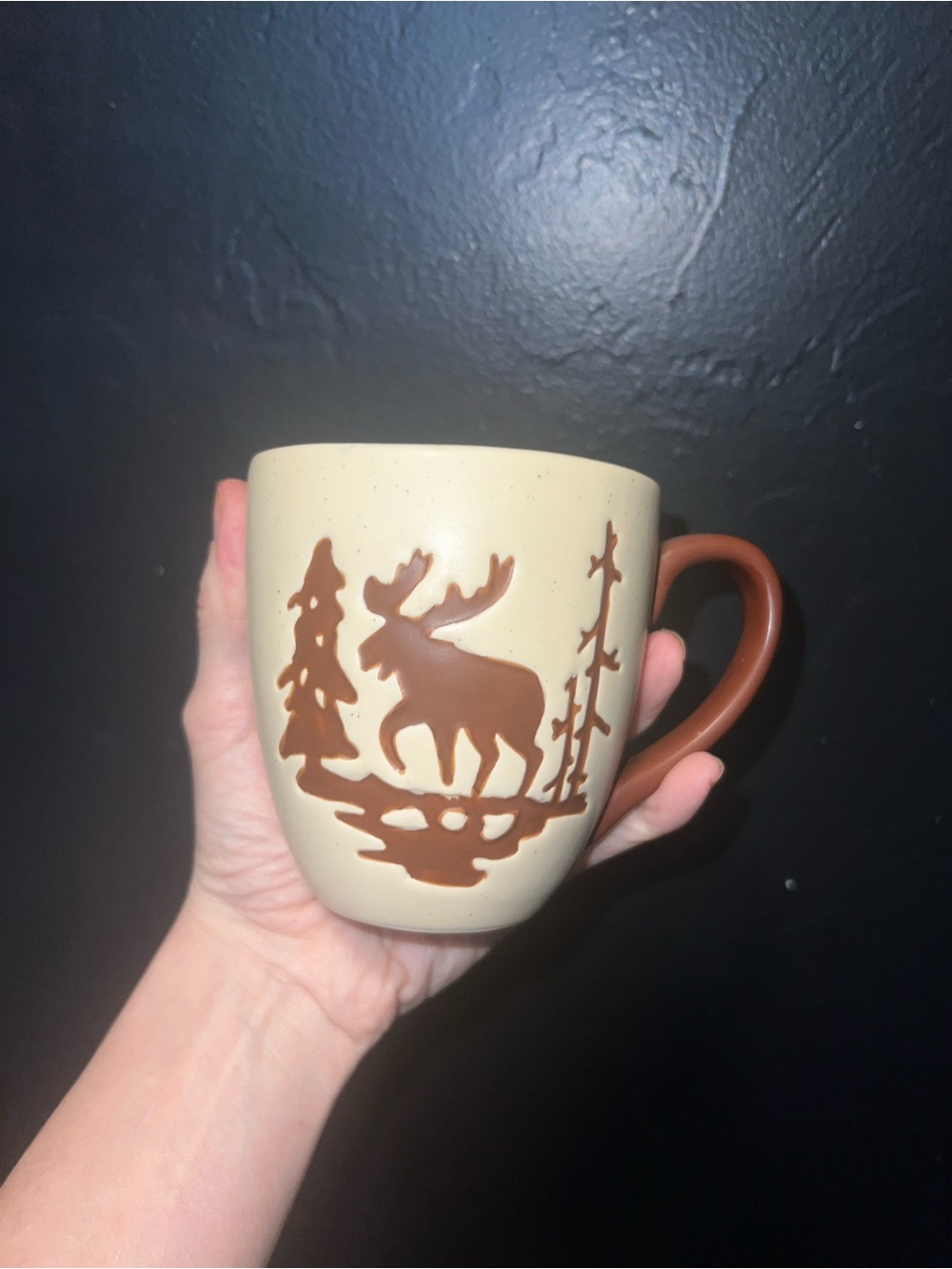 Vintage 90s Lindt Chocolate Rustic Moose Woodland Ceramic Coffee Mug Brown Cream